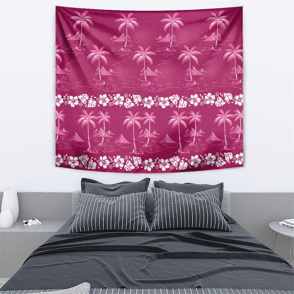 Pink Hawaii Palm Tree Hibiscus Tapestry Fantasy Summer Vibe