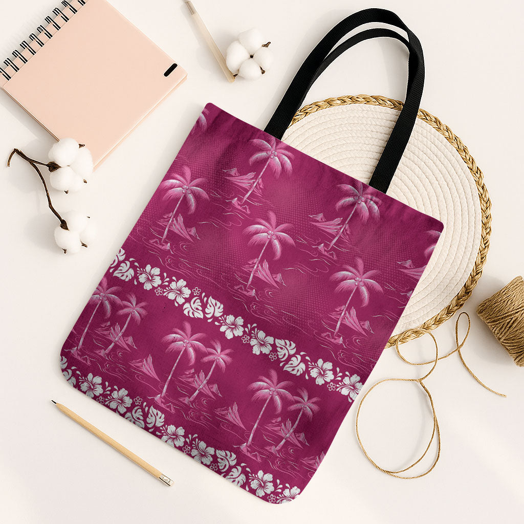Pink Hawaii Palm Tree Hibiscus Tote Bag Fantasy Summer Vibe LT01 Black Strap One Size Pink - Polynesian Pride