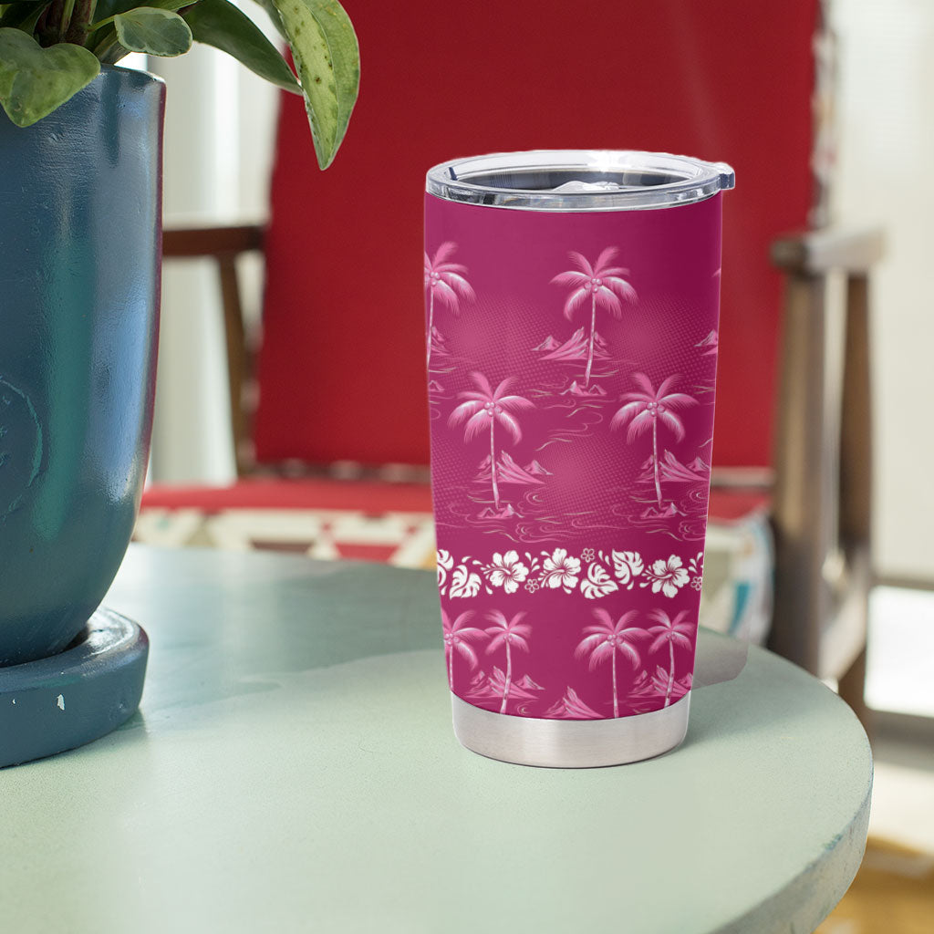 Pink Hawaii Palm Tree Hibiscus Tumbler Cup Fantasy Summer Vibe