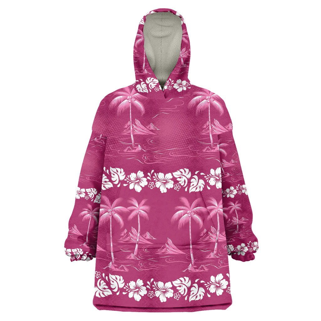 Pink Hawaii Palm Tree Hibiscus Wearable Blanket Hoodie Fantasy Summer Vibe LT01 One Size Pink - Polynesian Pride