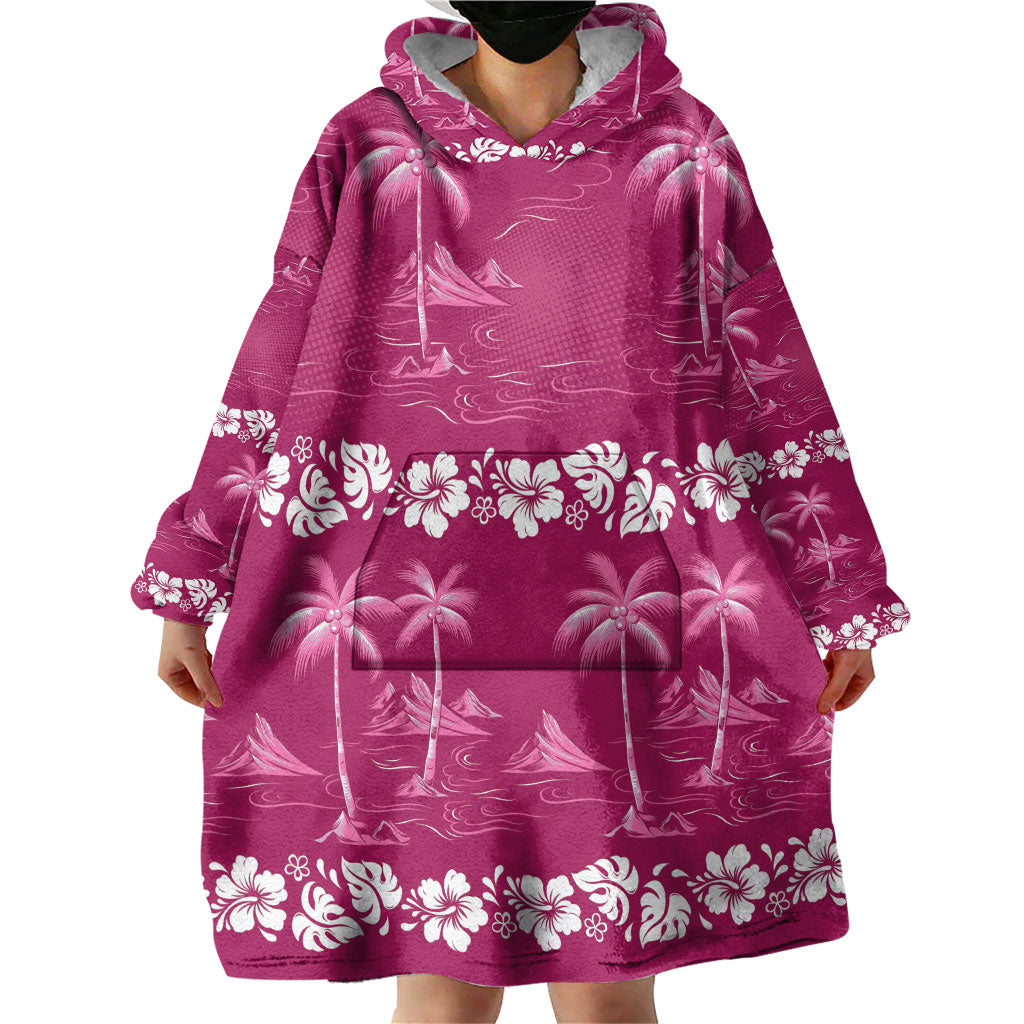 Pink Hawaii Palm Tree Hibiscus Wearable Blanket Hoodie Fantasy Summer Vibe LT01 - Polynesian Pride