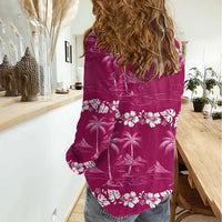 Pink Hawaii Palm Tree Hibiscus Women Casual Shirt Fantasy Summer Vibe LT01 - Polynesian Pride
