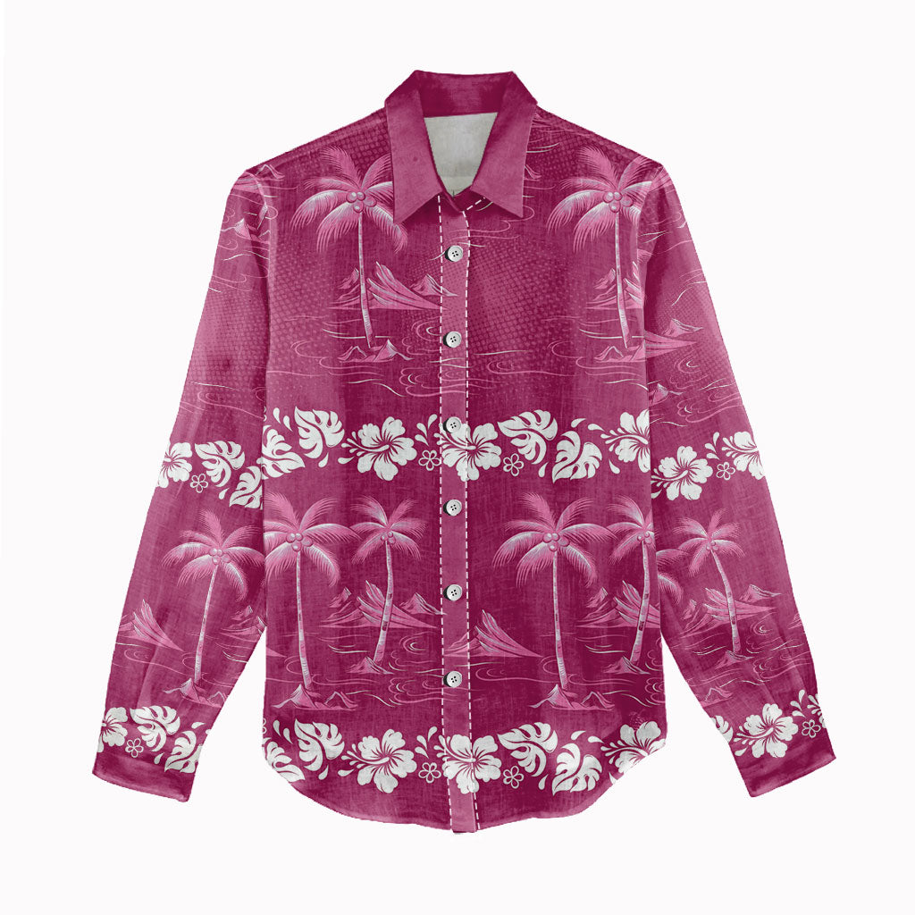 Pink Hawaii Palm Tree Hibiscus Women Casual Shirt Fantasy Summer Vibe LT01 - Polynesian Pride