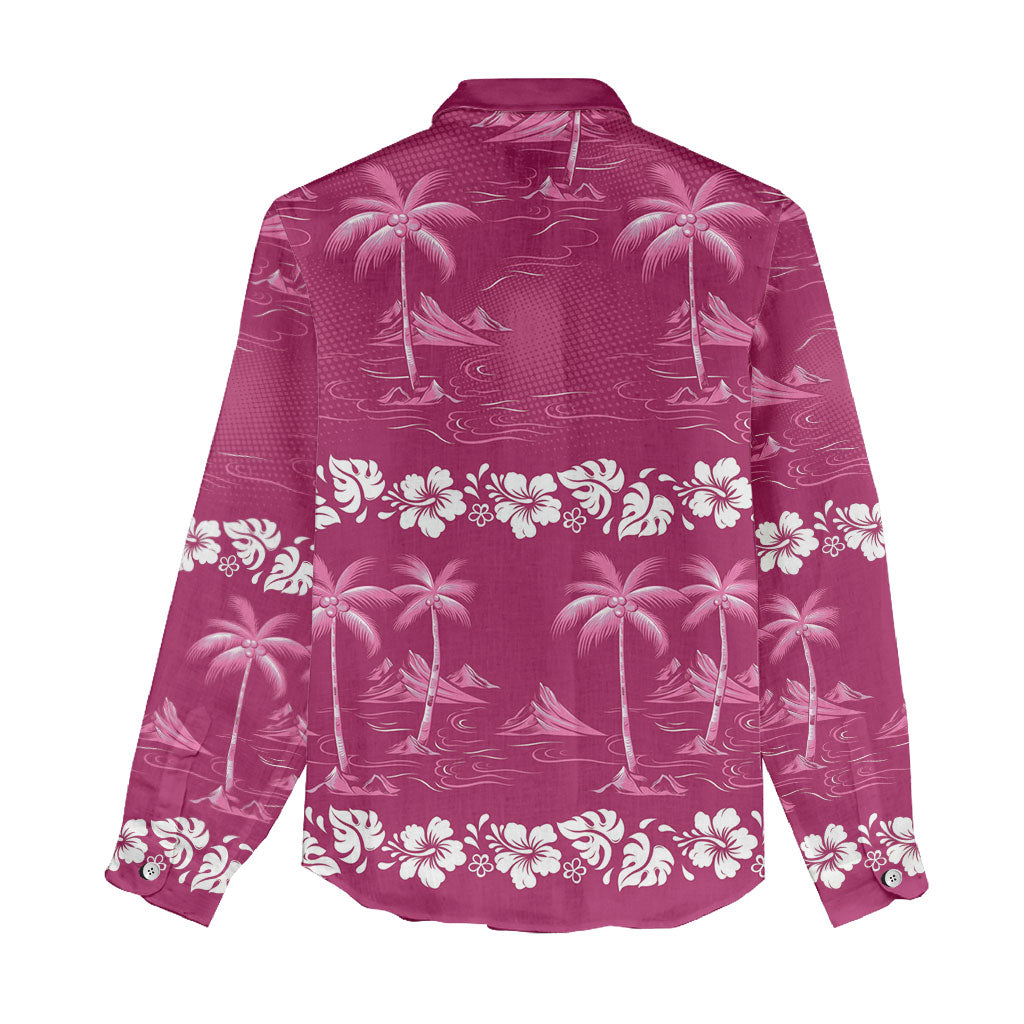 Pink Hawaii Palm Tree Hibiscus Women Casual Shirt Fantasy Summer Vibe LT01 - Polynesian Pride