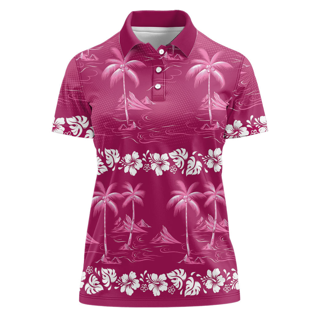 Pink Hawaii Palm Tree Hibiscus Women Polo Shirt Fantasy Summer Vibe LT01 Female Pink - Polynesian Pride