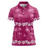 Pink Hawaii Palm Tree Hibiscus Women Polo Shirt Fantasy Summer Vibe LT01 Female Pink - Polynesian Pride
