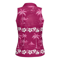 Pink Hawaii Palm Tree Hibiscus Women Sleeveless Polo Shirt Fantasy Summer Vibe LT01 - Polynesian Pride