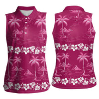 Pink Hawaii Palm Tree Hibiscus Women Sleeveless Polo Shirt Fantasy Summer Vibe LT01 - Polynesian Pride
