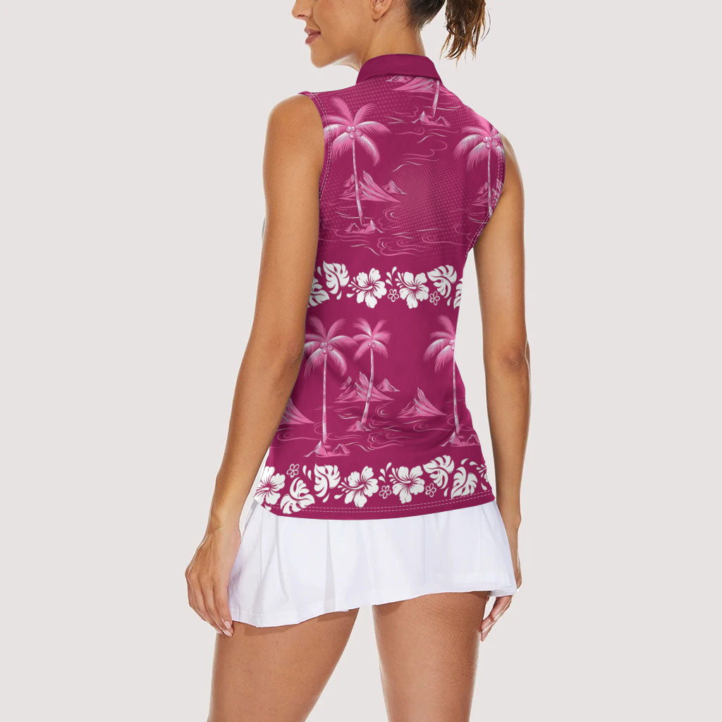 Pink Hawaii Palm Tree Hibiscus Women Sleeveless Polo Shirt Fantasy Summer Vibe LT01 - Polynesian Pride