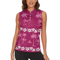 Pink Hawaii Palm Tree Hibiscus Women Sleeveless Polo Shirt Fantasy Summer Vibe LT01 - Polynesian Pride