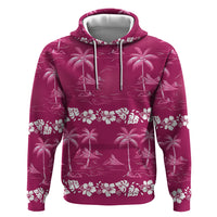 Pink Hawaii Palm Tree Hibiscus Zip Hoodie Fantasy Summer Vibe LT01 Pullover Hoodie Pink - Polynesian Pride