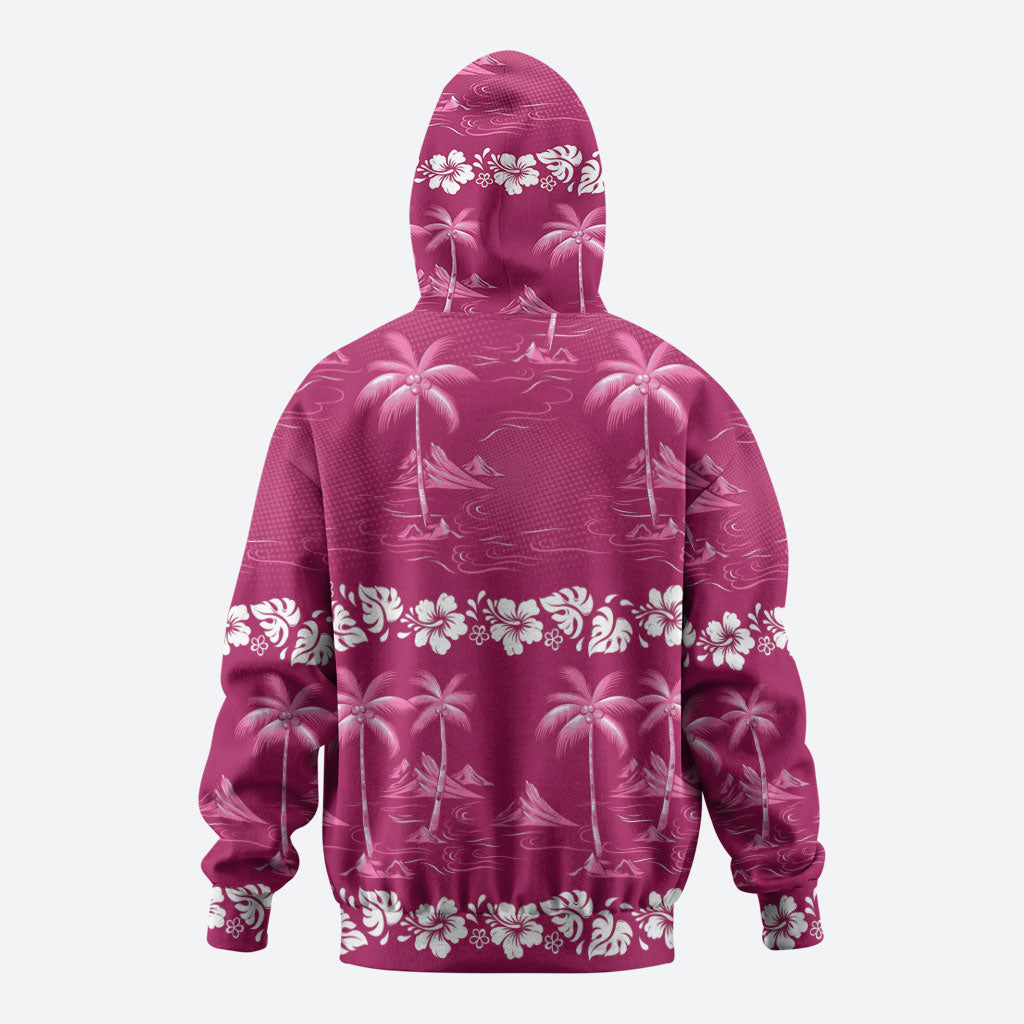 Pink Hawaii Palm Tree Hibiscus Zip Hoodie Fantasy Summer Vibe LT01 - Polynesian Pride