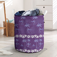 Purple Hawaii Palm Tree Hibiscus Laundry Basket Fantasy Summer Vibe