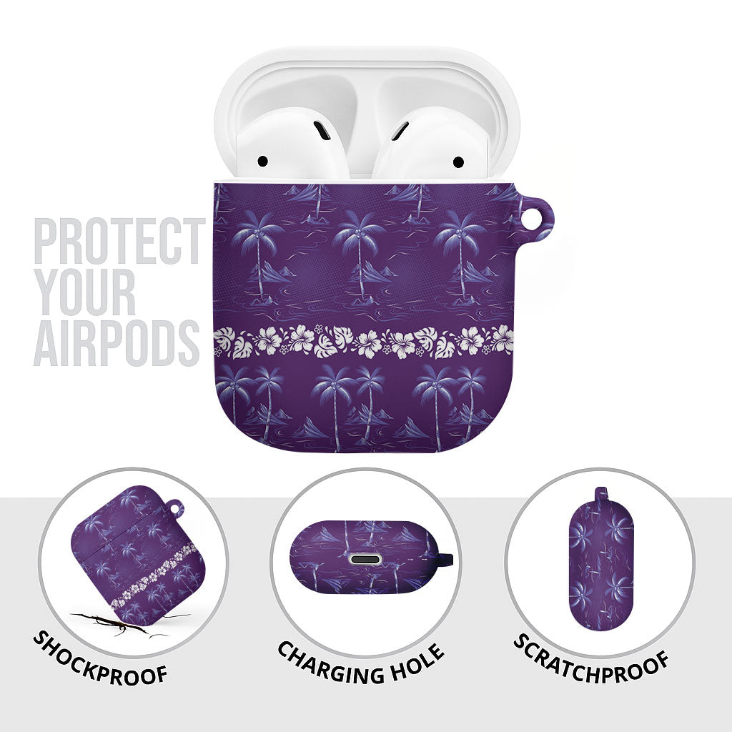 Purple Hawaii Palm Tree Hibiscus AirPods Case Fantasy Summer Vibe LT01 - Polynesian Pride