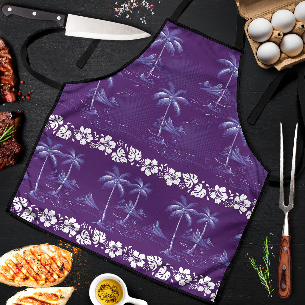 Purple Hawaii Palm Tree Hibiscus Apron Fantasy Summer Vibe
