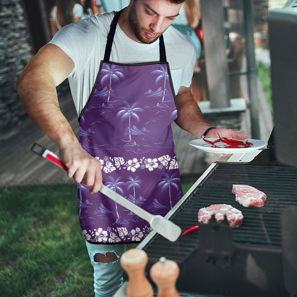 Purple Hawaii Palm Tree Hibiscus Apron Fantasy Summer Vibe