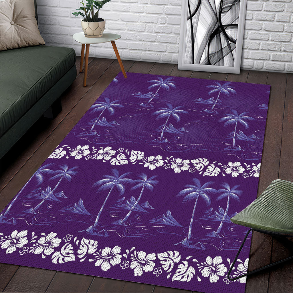 Purple Hawaii Palm Tree Hibiscus Area Rug Fantasy Summer Vibe LT01 Purple - Polynesian Pride