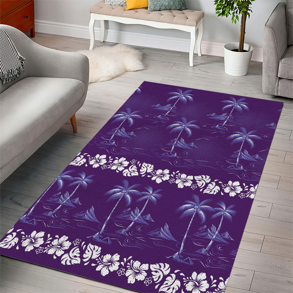 Purple Hawaii Palm Tree Hibiscus Area Rug Fantasy Summer Vibe LT01 - Polynesian Pride