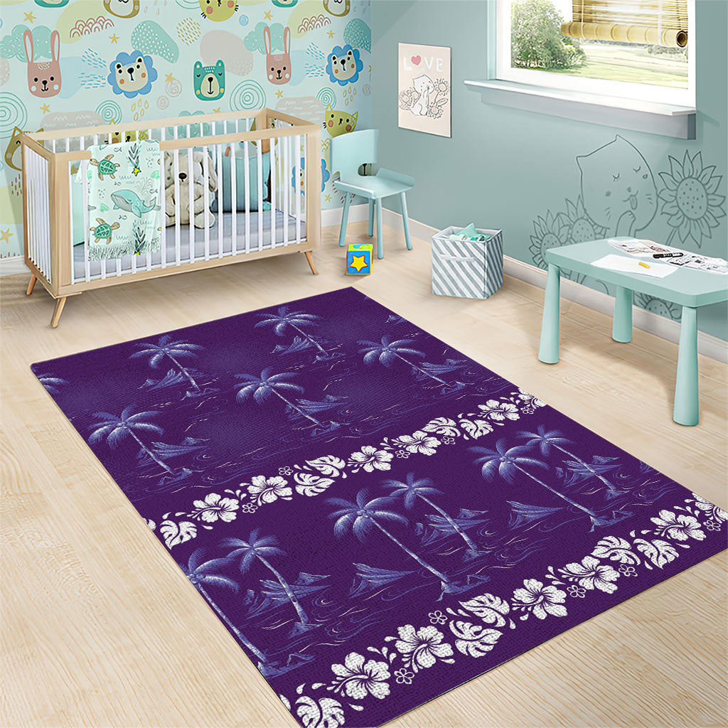 Purple Hawaii Palm Tree Hibiscus Area Rug Fantasy Summer Vibe LT01 - Polynesian Pride