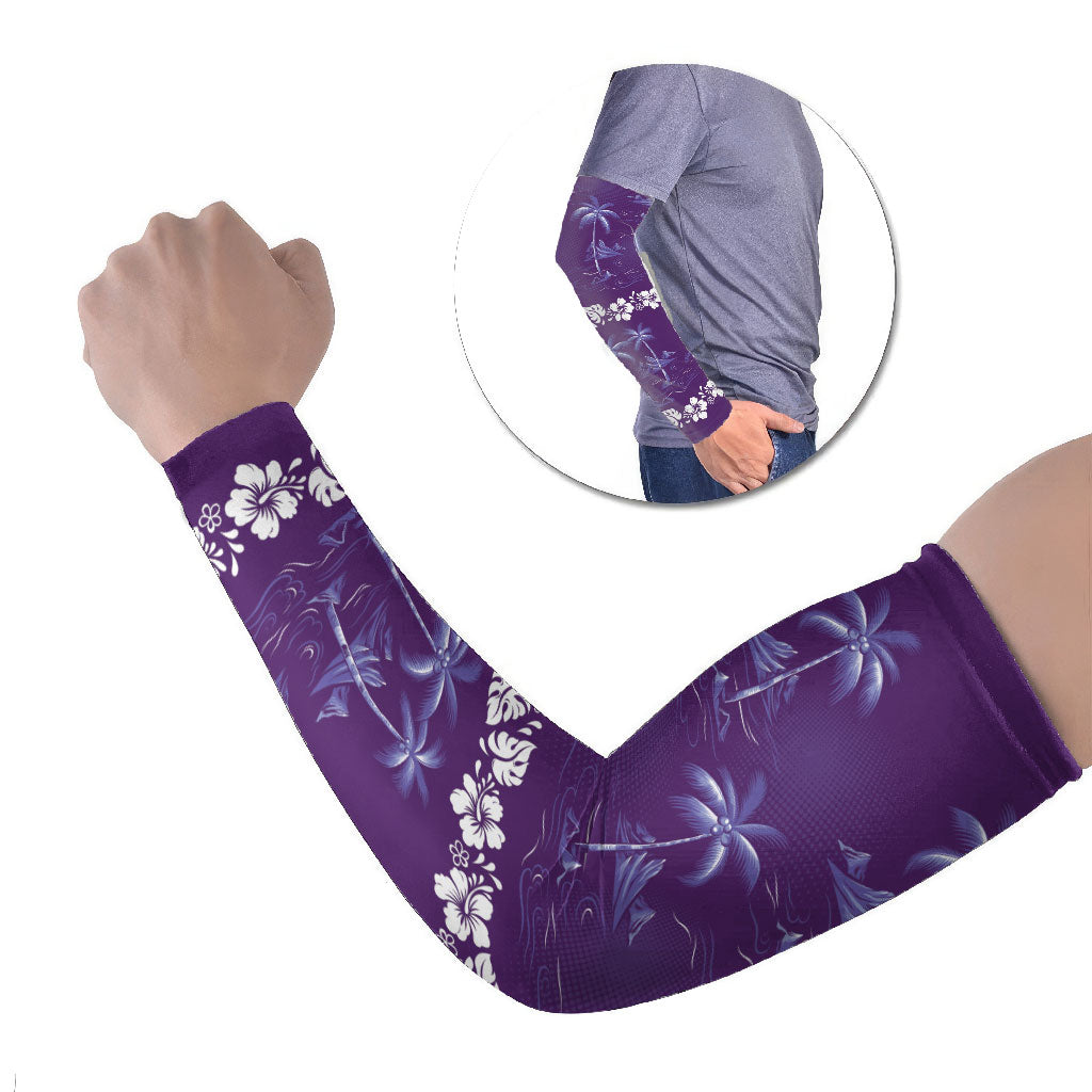 Purple Hawaii Palm Tree Hibiscus Arm Sleeves Fantasy Summer Vibe LT01 Set of 2 Purple - Polynesian Pride