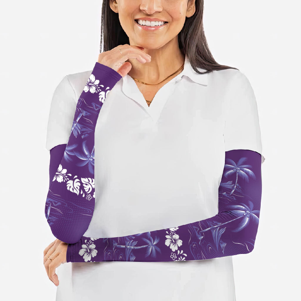 Purple Hawaii Palm Tree Hibiscus Arm Sleeves Fantasy Summer Vibe LT01 - Polynesian Pride