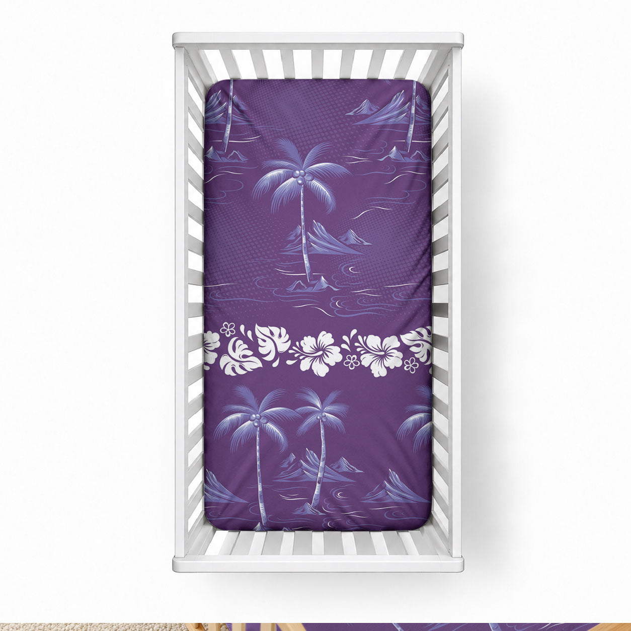 Purple Hawaii Palm Tree Hibiscus Baby Bed Cover Fantasy Summer Vibe
