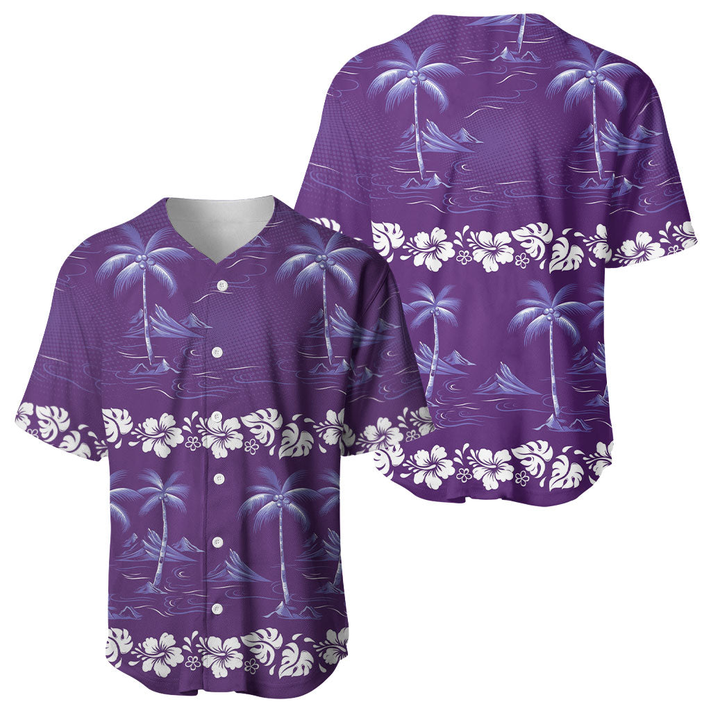 Purple Hawaii Palm Tree Hibiscus Baseball Jersey Fantasy Summer Vibe
