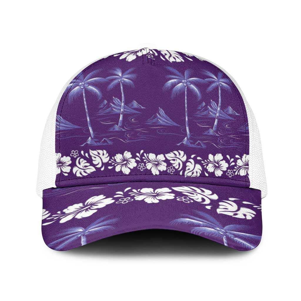 Purple Hawaii Palm Tree Hibiscus Baseball Net Cap Fantasy Summer Vibe