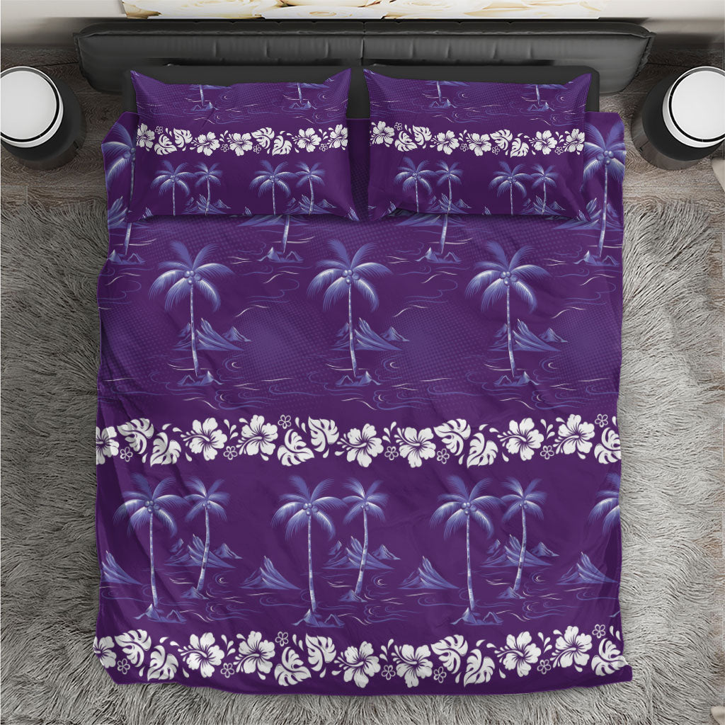 Purple Hawaii Palm Tree Hibiscus Bedding Set Fantasy Summer Vibe LT01 Purple - Polynesian Pride