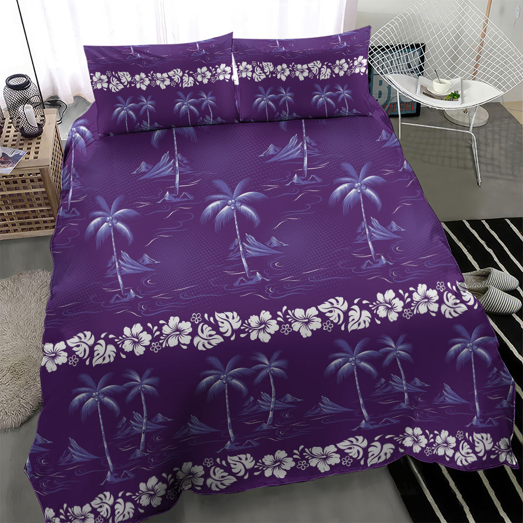 Purple Hawaii Palm Tree Hibiscus Bedding Set Fantasy Summer Vibe LT01 - Polynesian Pride