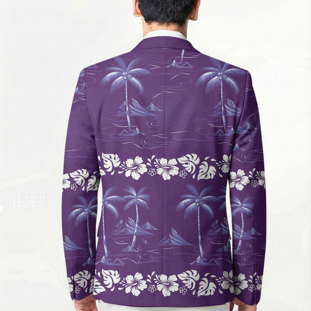 Purple Hawaii Palm Tree Hibiscus Blazer Fantasy Summer Vibe