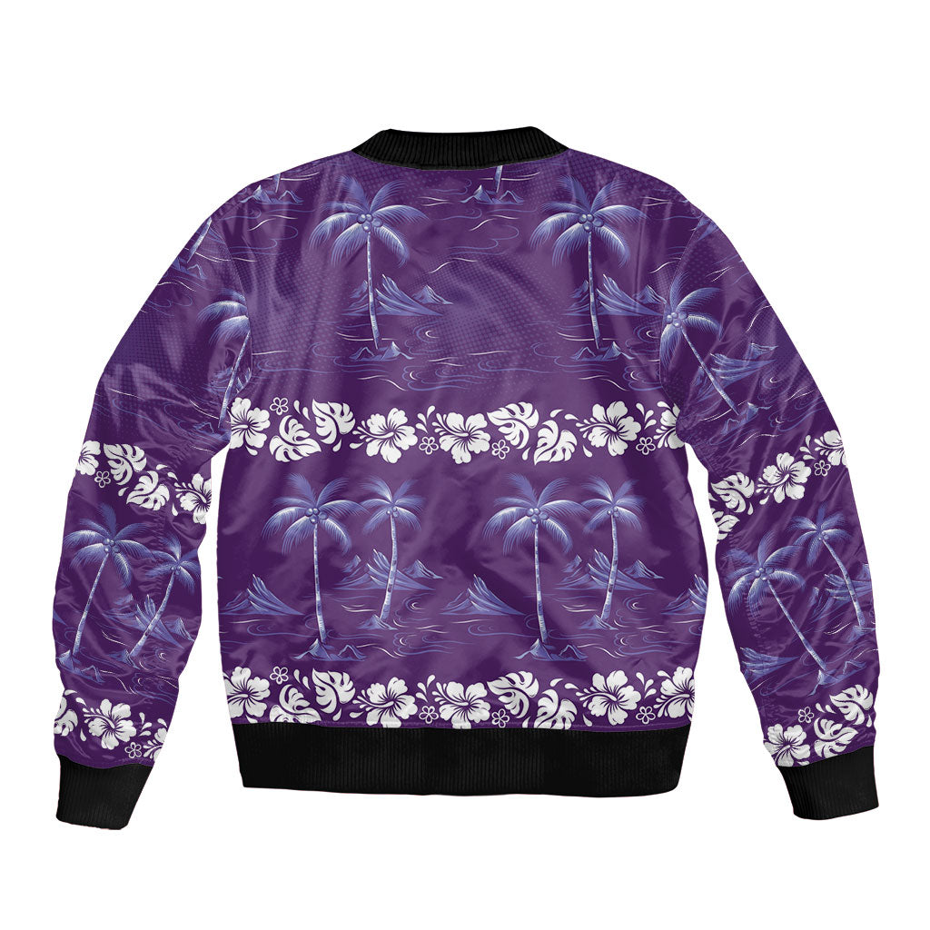 Purple Hawaii Palm Tree Hibiscus Bomber Jacket Fantasy Summer Vibe