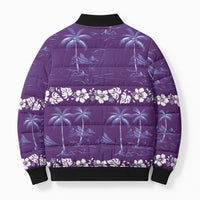 Purple Hawaii Palm Tree Hibiscus Bomber Puffer Jacket Fantasy Summer Vibe