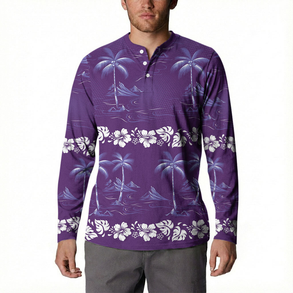 Purple Hawaii Palm Tree Hibiscus Button Sweatshirt Fantasy Summer Vibe