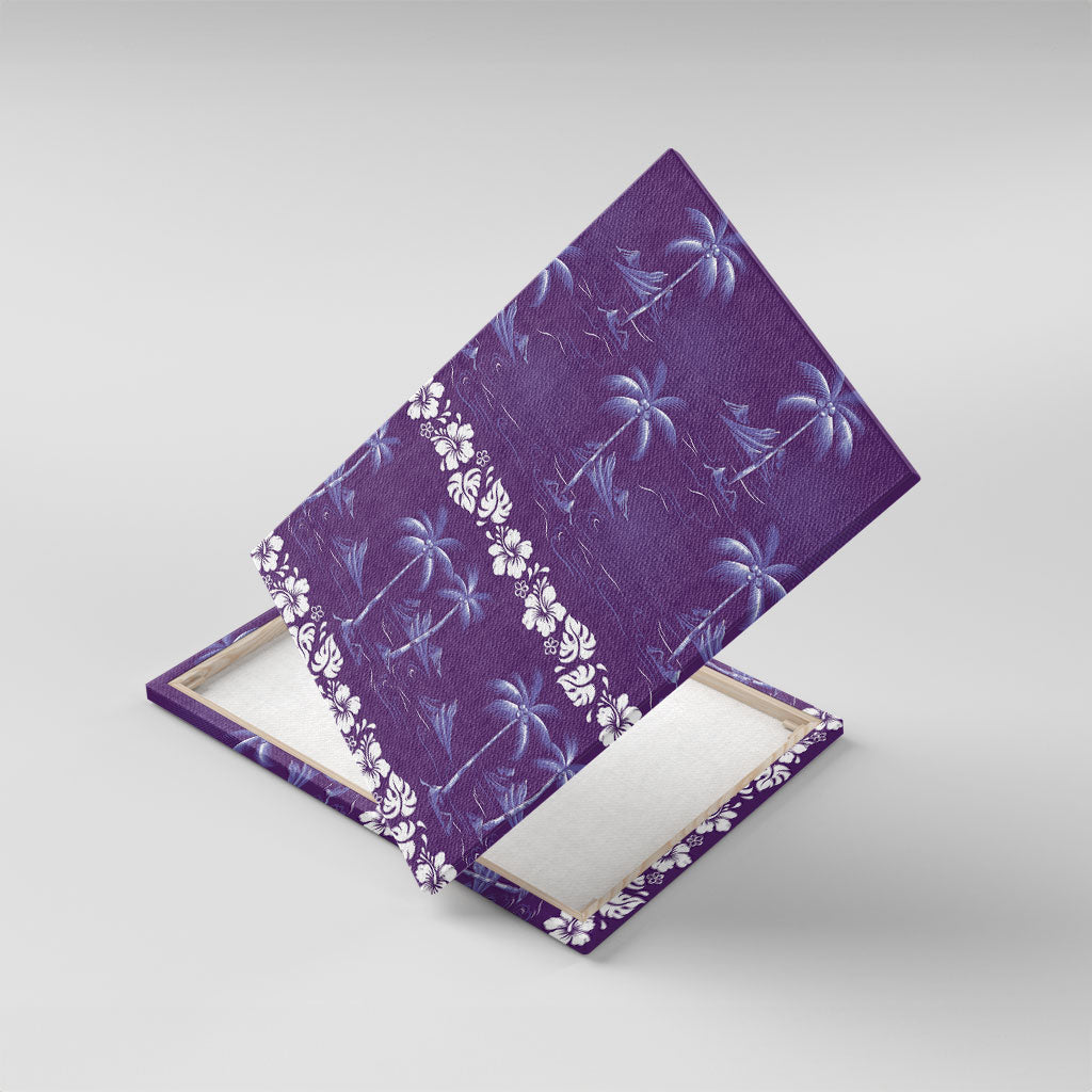 Purple Hawaii Palm Tree Hibiscus Canvas Wall Art Fantasy Summer Vibe LT01 With Frame Purple - Polynesian Pride