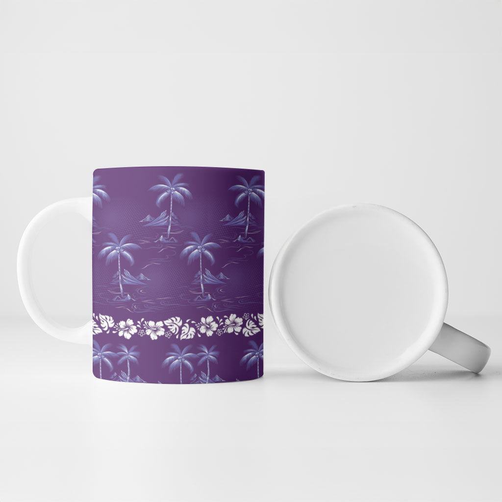 Purple Hawaii Palm Tree Hibiscus Ceramic Mug Fantasy Summer Vibe
