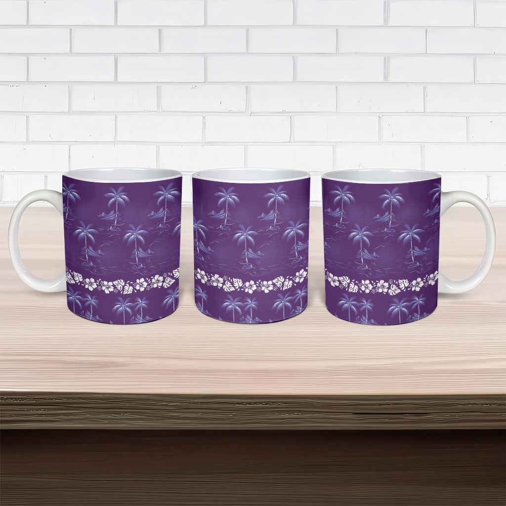 Purple Hawaii Palm Tree Hibiscus Ceramic Mug Fantasy Summer Vibe