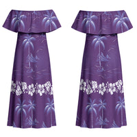 Purple Hawaii Palm Tree Hibiscus Couples Matching Off Shoulder Maxi Dress and Hawaiian Shirt Fantasy Summer Vibe LT01 - Polynesian Pride