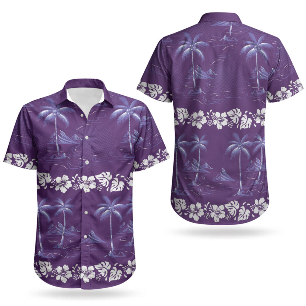 Purple Hawaii Palm Tree Hibiscus Couples Matching Summer Maxi Dress and Hawaiian Shirt Fantasy Summer Vibe LT01 - Polynesian Pride