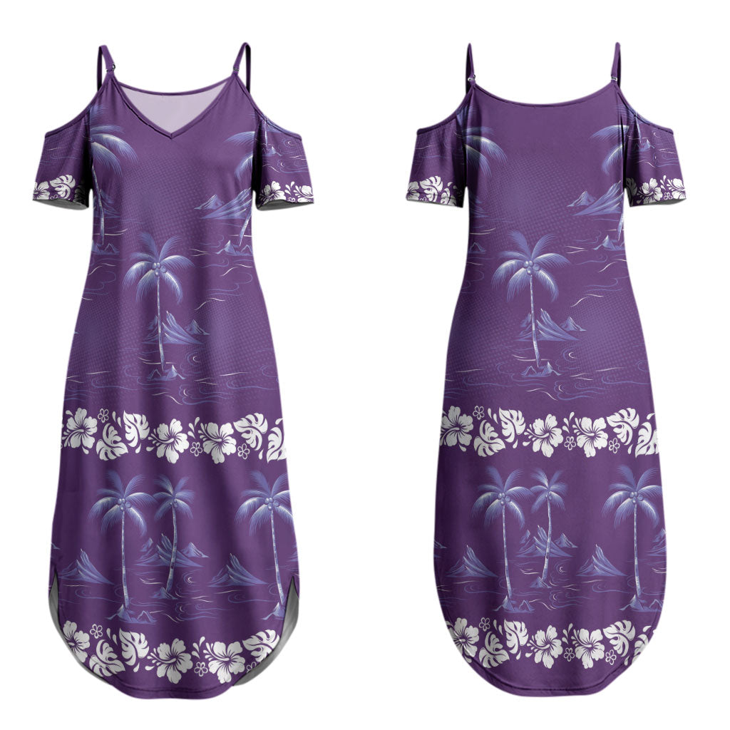 Purple Hawaii Palm Tree Hibiscus Couples Matching Summer Maxi Dress and Long Sleeve Button Shirt Fantasy Summer Vibe LT01 - Polynesian Pride