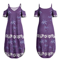 Purple Hawaii Palm Tree Hibiscus Couples Matching Summer Maxi Dress and Long Sleeve Button Shirt Fantasy Summer Vibe LT01 - Polynesian Pride