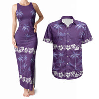 Purple Hawaii Palm Tree Hibiscus Couples Matching Tank Maxi Dress and Hawaiian Shirt Fantasy Summer Vibe LT01 Purple - Polynesian Pride