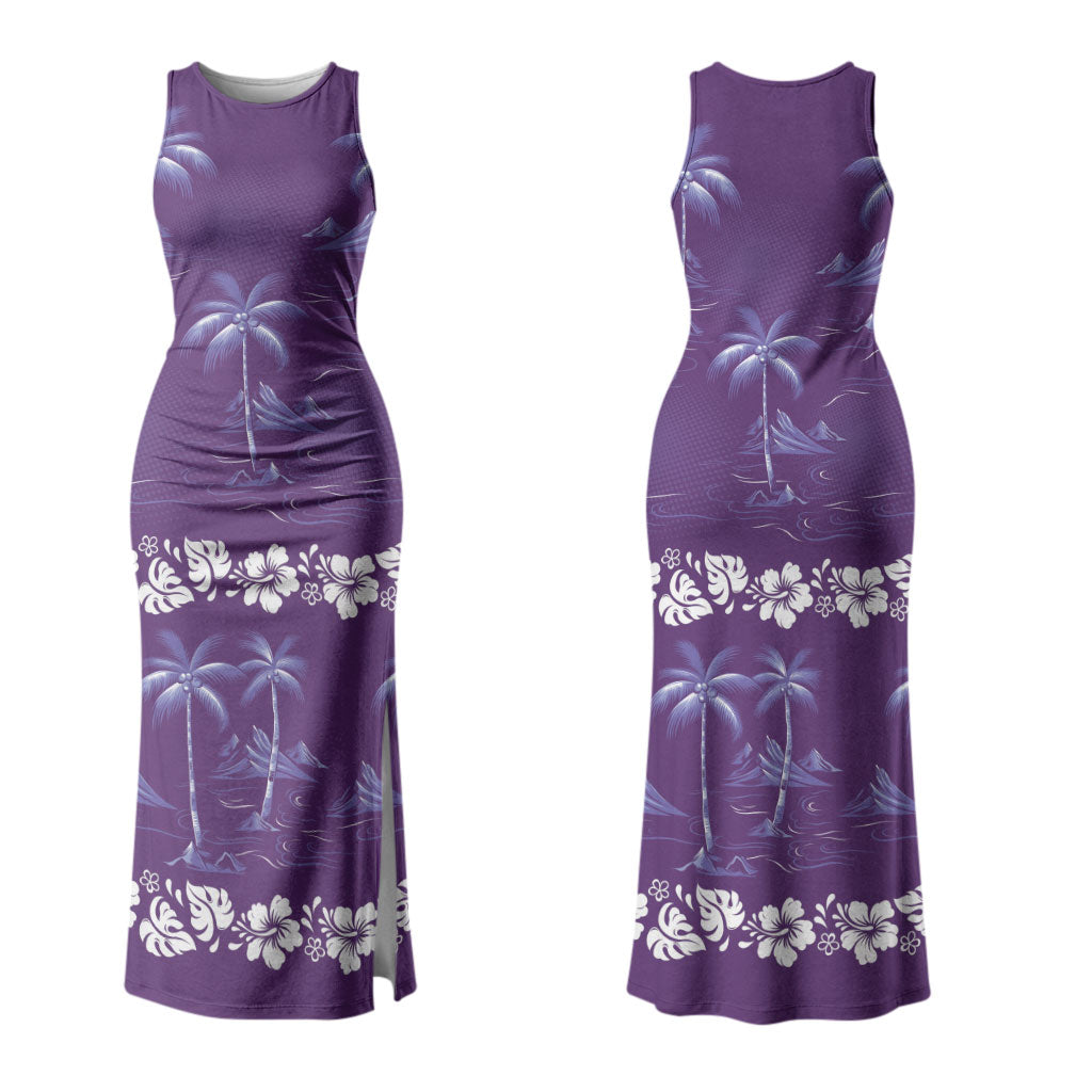 Purple Hawaii Palm Tree Hibiscus Couples Matching Tank Maxi Dress and Hawaiian Shirt Fantasy Summer Vibe LT01 - Polynesian Pride