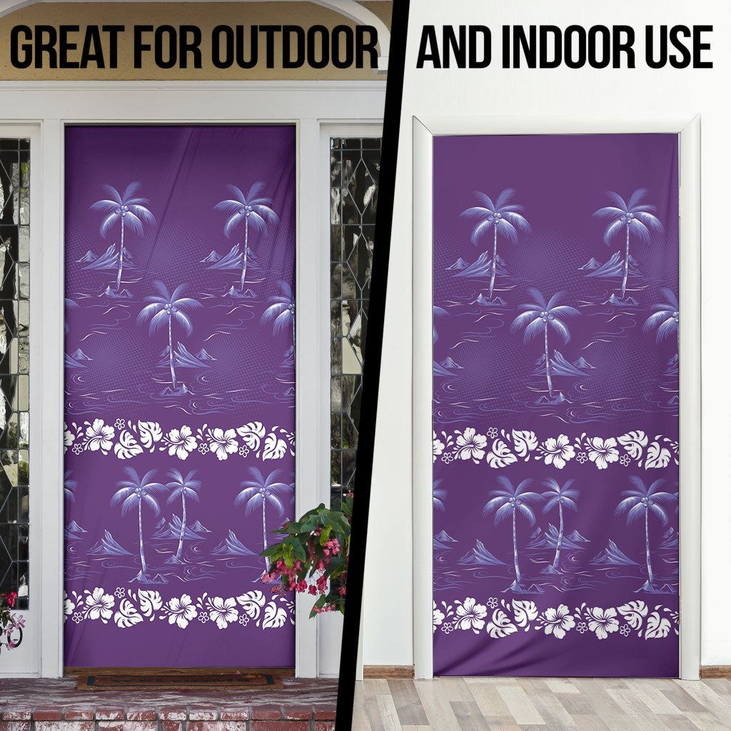 Purple Hawaii Palm Tree Hibiscus Door Cover Fantasy Summer Vibe LT01 - Polynesian Pride