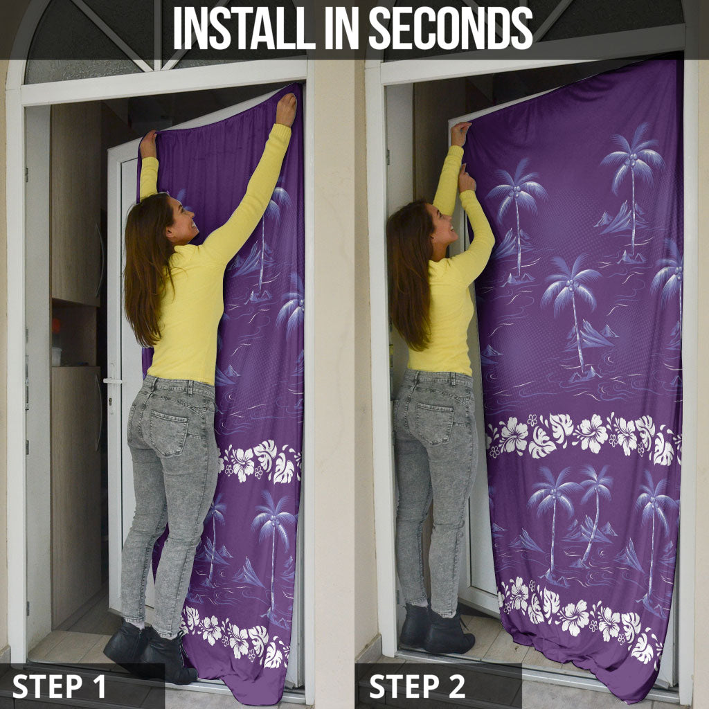 Purple Hawaii Palm Tree Hibiscus Door Cover Fantasy Summer Vibe LT01 - Polynesian Pride