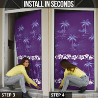 Purple Hawaii Palm Tree Hibiscus Door Cover Fantasy Summer Vibe LT01 - Polynesian Pride