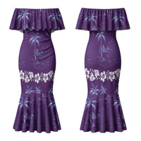Purple Hawaii Palm Tree Hibiscus Family Matching Mermaid Dress and Hawaiian Shirt Fantasy Summer Vibe LT01 Mom's Dress Purple - Polynesian Pride