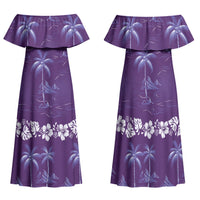 Purple Hawaii Palm Tree Hibiscus Family Matching Off Shoulder Maxi Dress and Hawaiian Shirt Fantasy Summer Vibe LT01 Mom's Dress Purple - Polynesian Pride
