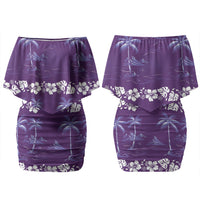 Purple Hawaii Palm Tree Hibiscus Family Matching Off Shoulder Short Dress and Hawaiian Shirt Fantasy Summer Vibe LT01 Mom's Dress Purple - Polynesian Pride