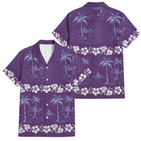 Purple Hawaii Palm Tree Hibiscus Family Matching Off Shoulder Short Dress and Hawaiian Shirt Fantasy Summer Vibe LT01 Dad's Shirt - Short Sleeve Purple - Polynesian Pride